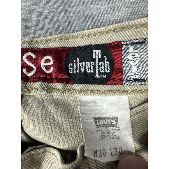 Vtg 90s Levis Silvertab Jeans 30x30 Tan Loose Fit Made in USA - Picture 4 of 15